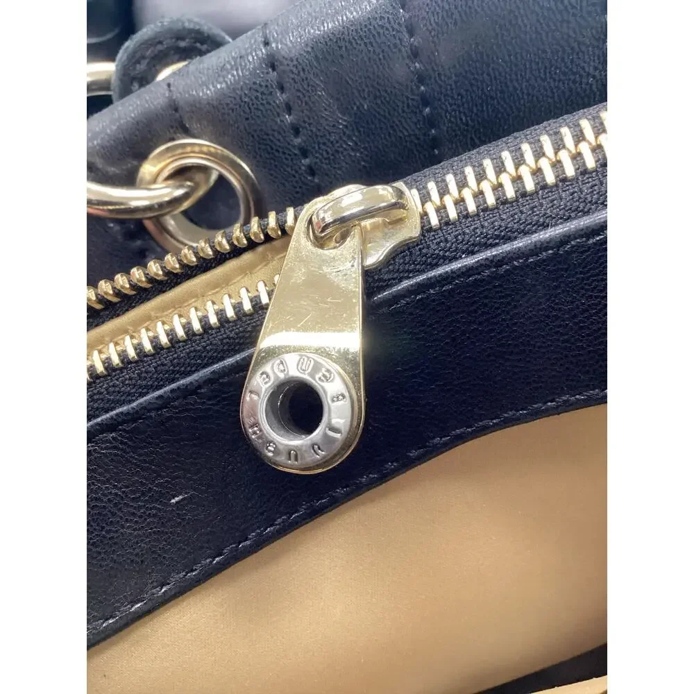 henri bendel Black Quilted Leather Shoulder Bag with Gold Hardware